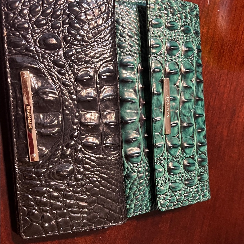 Brahmin Black and Teal Crocodile Embossed Wallets